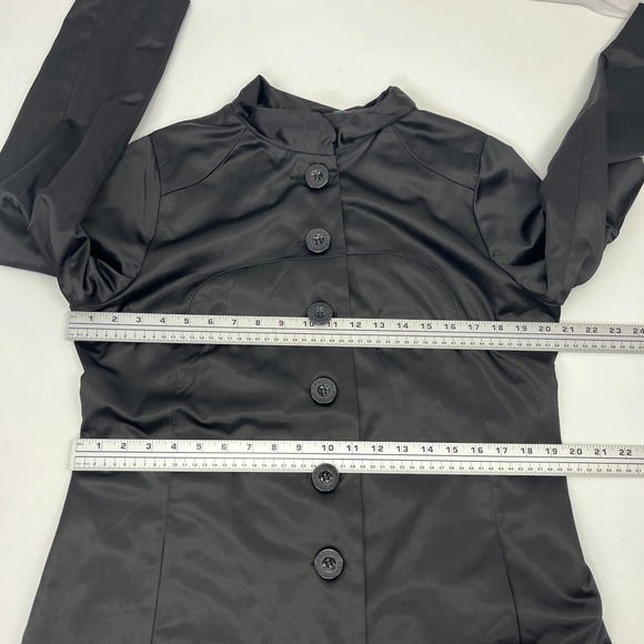 Desigual Black Satin Trench Coat Floral Hem EU 44 US 10/12‎ - Picture 11 of 16